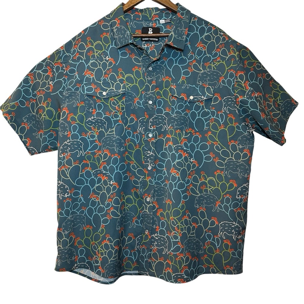 Men's Raised by Coyotes 2XL Shirt Javelina Paradise Print Western Pearl Snap